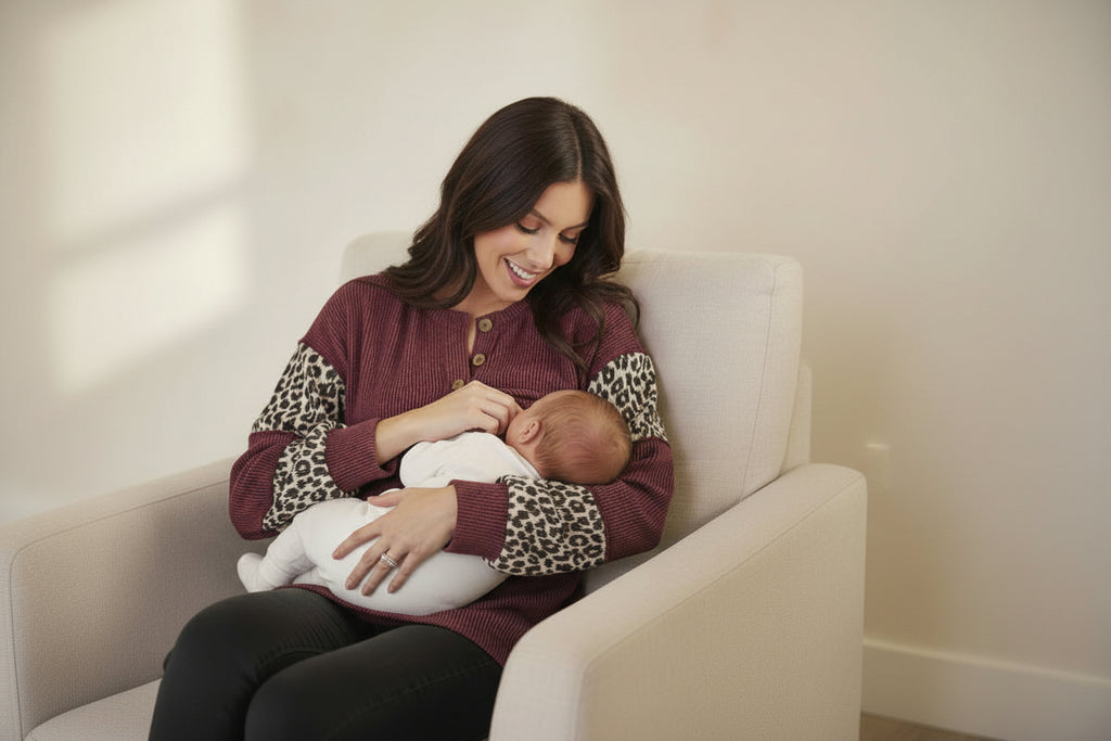Burgundy Ribbed Animal Print Detail Sweatshirt *Breastfeeding Friendly*