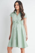Sage Button Up Short Sleeve Maternity Shirt Dress
