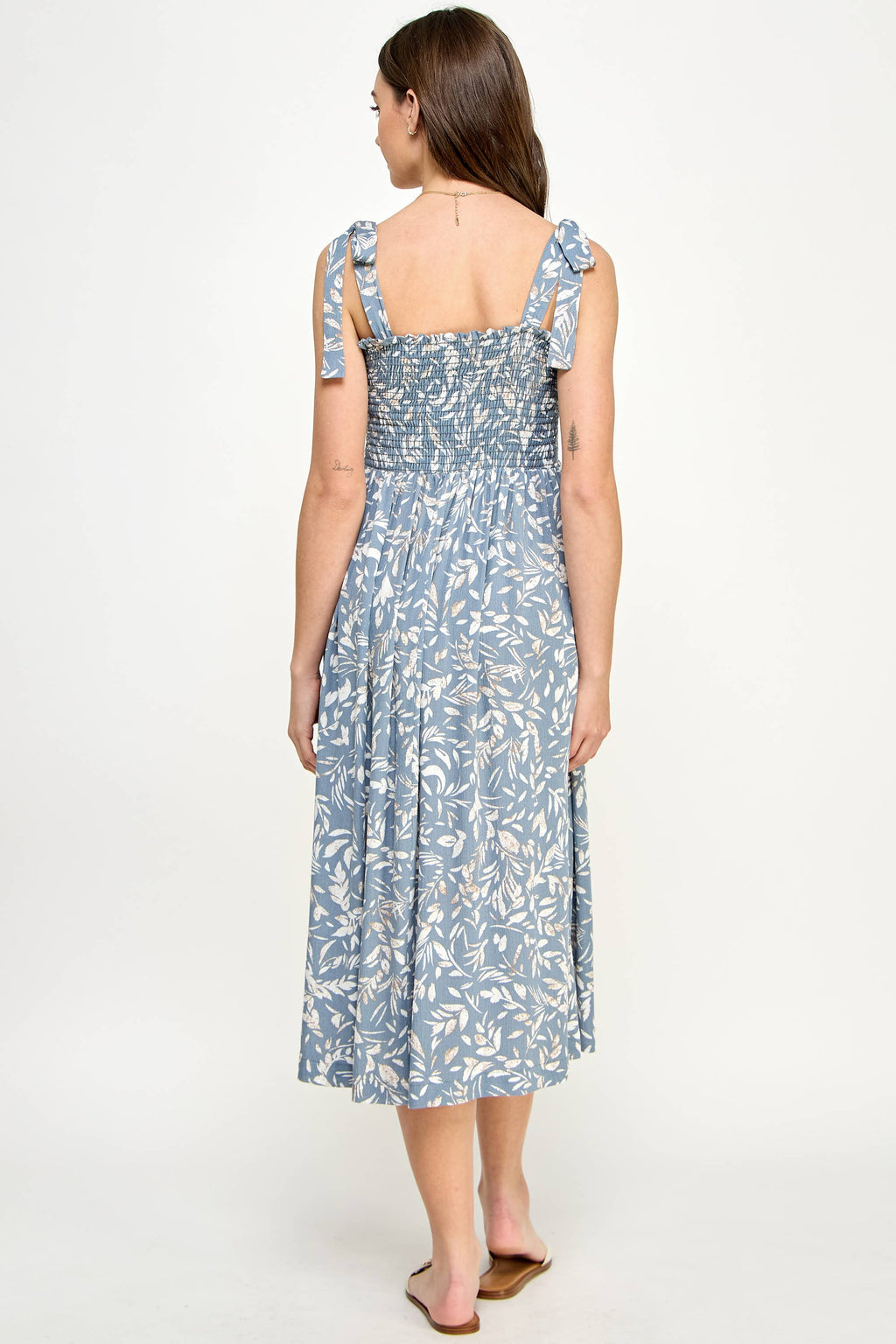 Light Blue Smocked Sleeveless Maternity Midi Dress