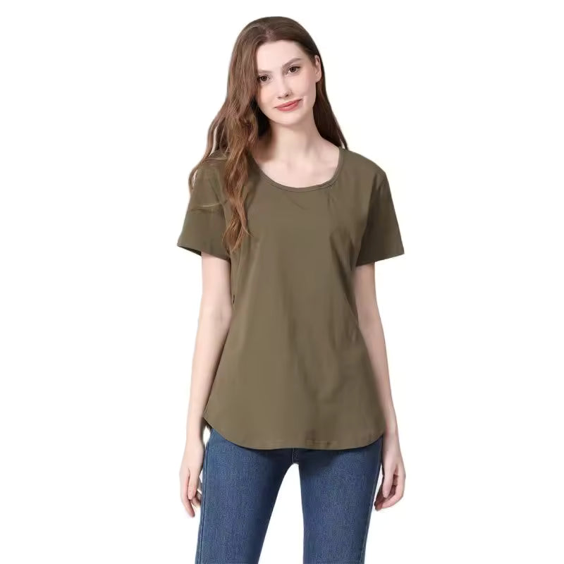 Olive Double Diagonal Zipper Nursing Tee