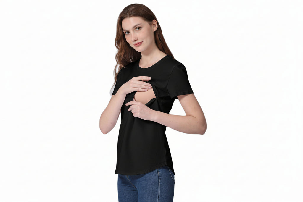 Black Horizontal Zipper Maternity to Nursing tee