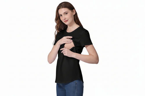 Black Horizontal Zipper Maternity to Nursing tee