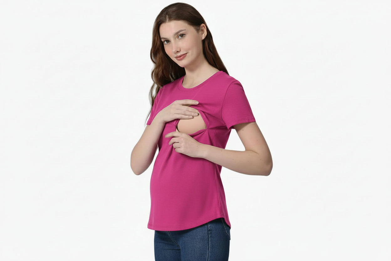 Fuchsia Horizontal Zipper Maternity to Nursing tee