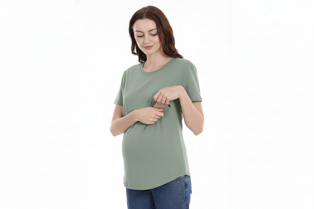 Sage Green Horizontal Zipper Maternity to Nursing tee