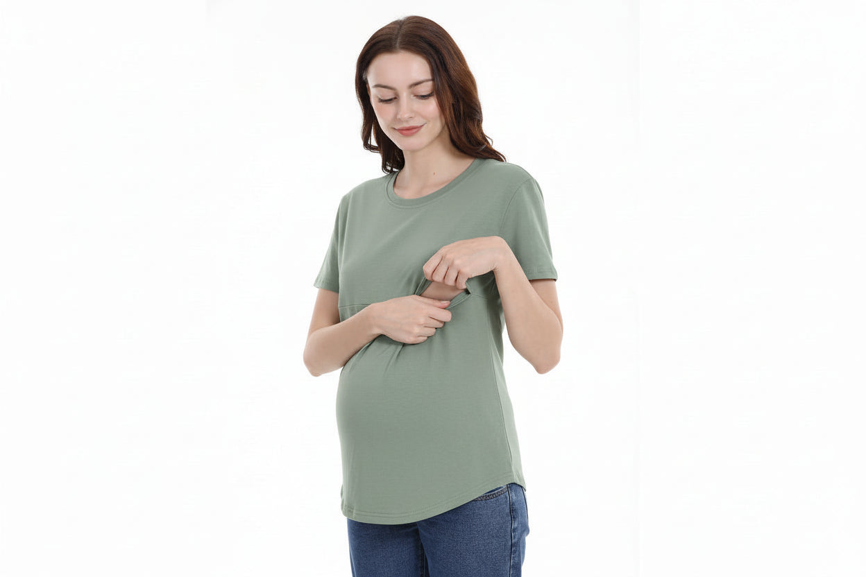 Sage Green Horizontal Zipper Maternity to Nursing tee