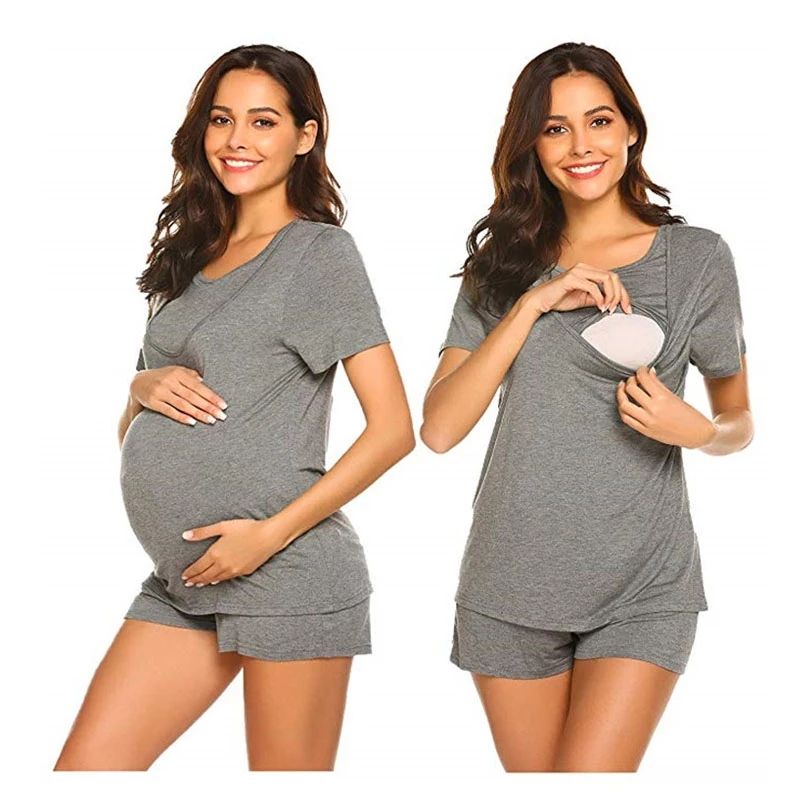 Heather Grey 2 Pc Maternity to Nursing Lounge Set