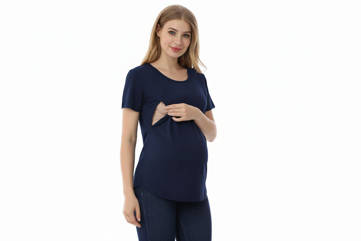 Black Double Diagonal Zipper Nursing Tee