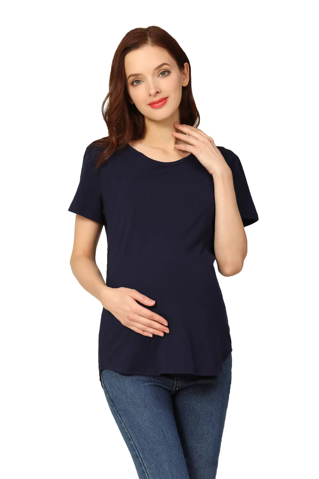 Navy Double Diagonal Zipper Nursing Tee