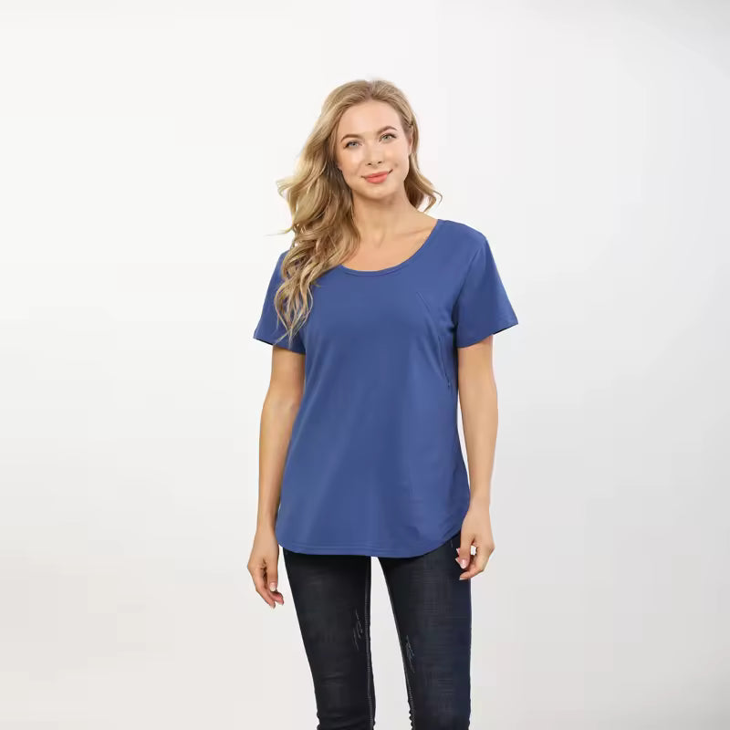 Sea Blue Double Diagonal Zipper Nursing Tee