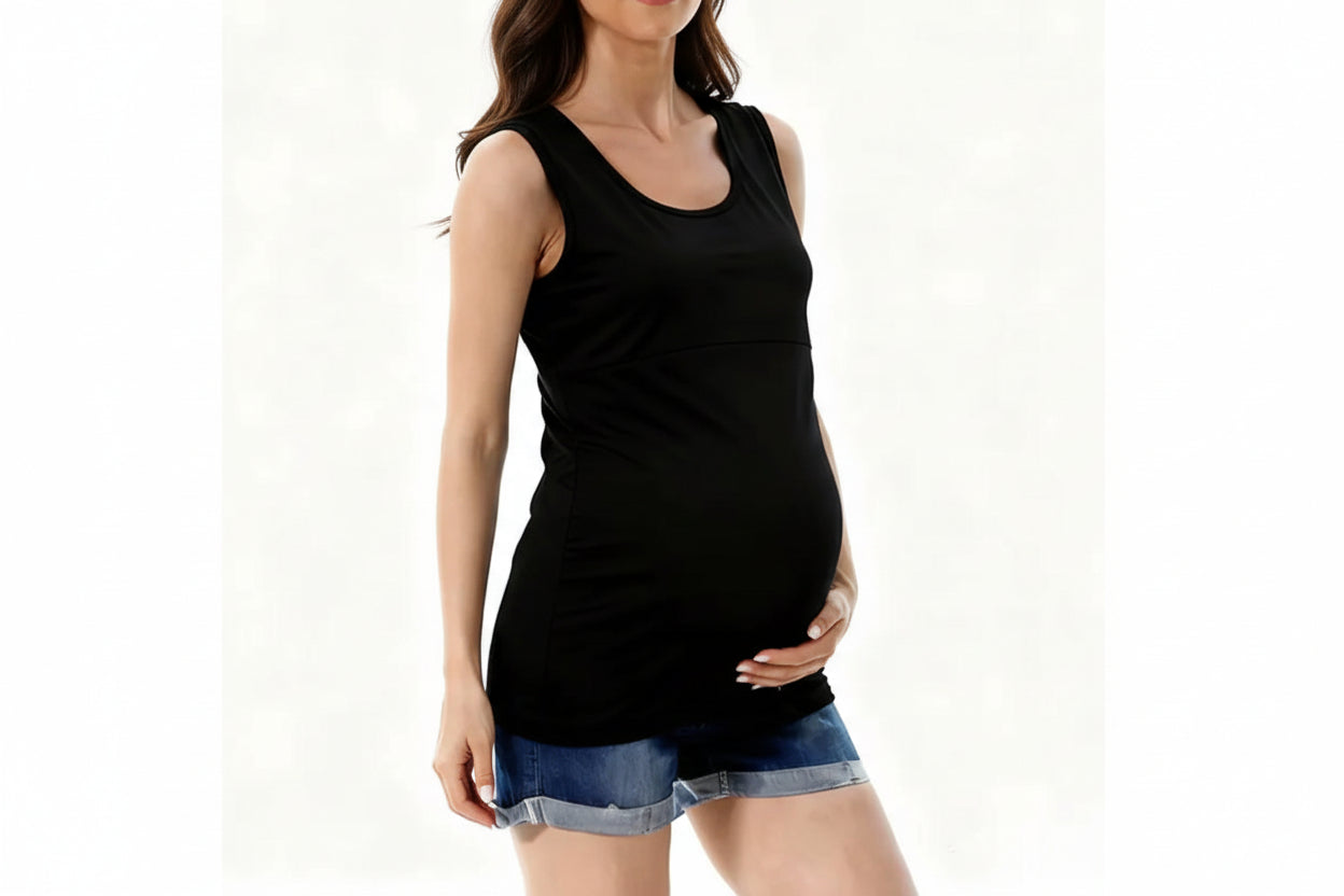Black Maternity to Nursing Tank with Horizontal Zipper