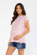 Pink Ribbed Tee with White Polka Dots