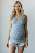 Light Blue Floral Tank with Faux Buttons