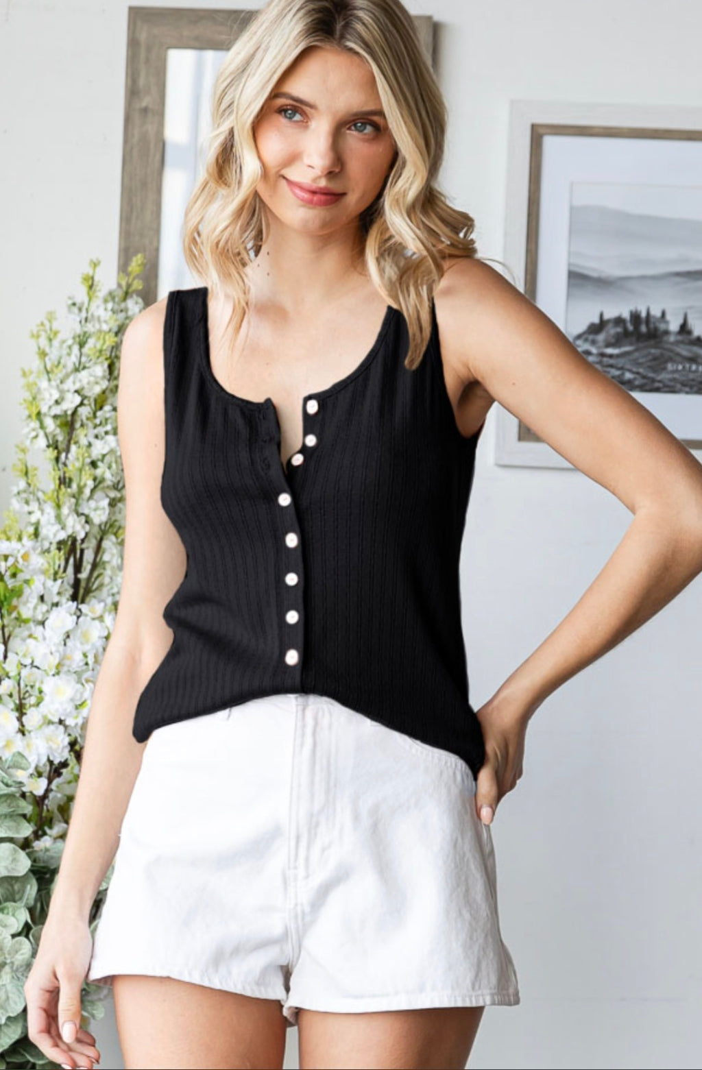 Black Button Down Nursing Friendly Tank