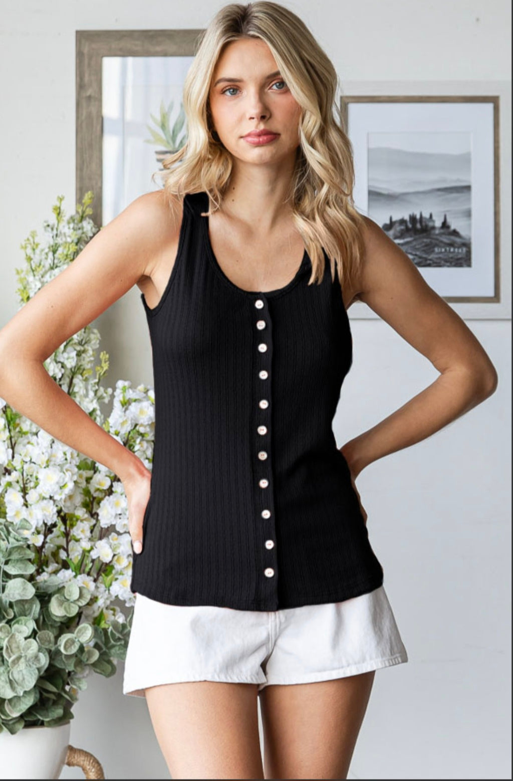 Black Button Down Nursing Friendly Tank