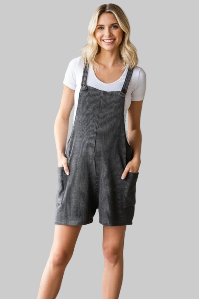 Charcoal Romper with Faux Buttons