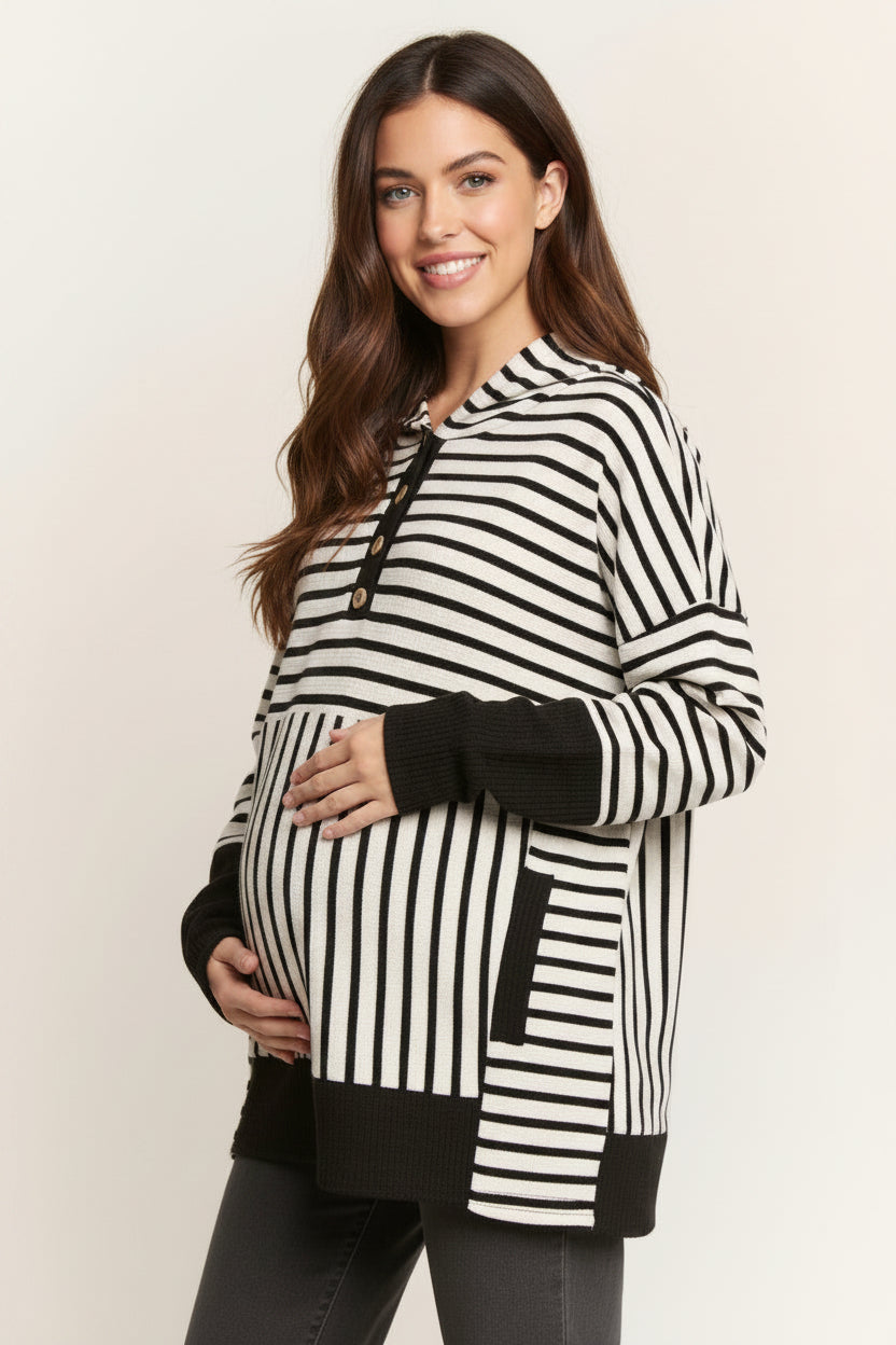 Stripe Hoodie with Kangaroo Pocket (Available in PLUS 1X-3X)