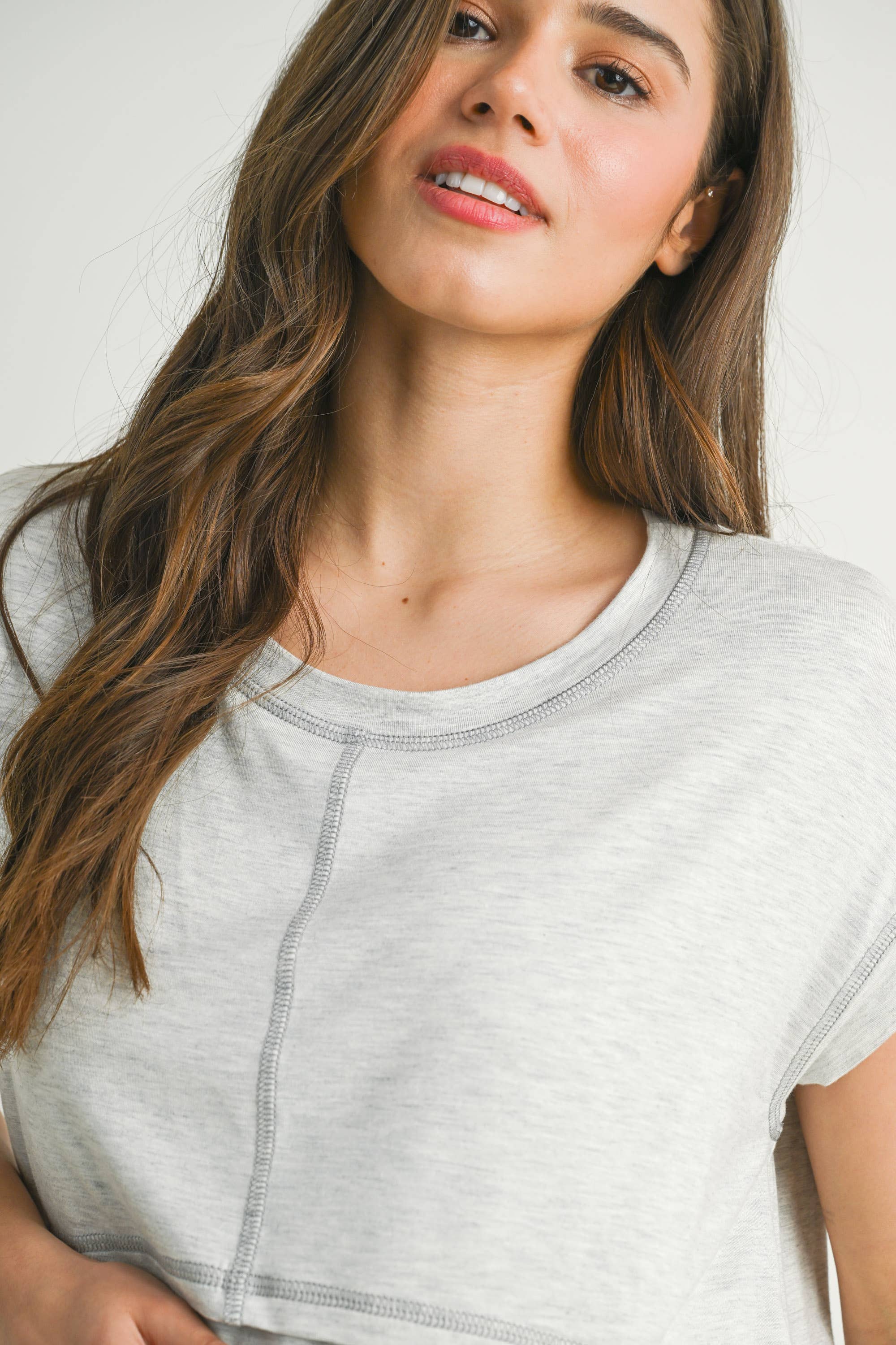Oatmeal Double Layer Short Sleeve Maternity Nursing Top