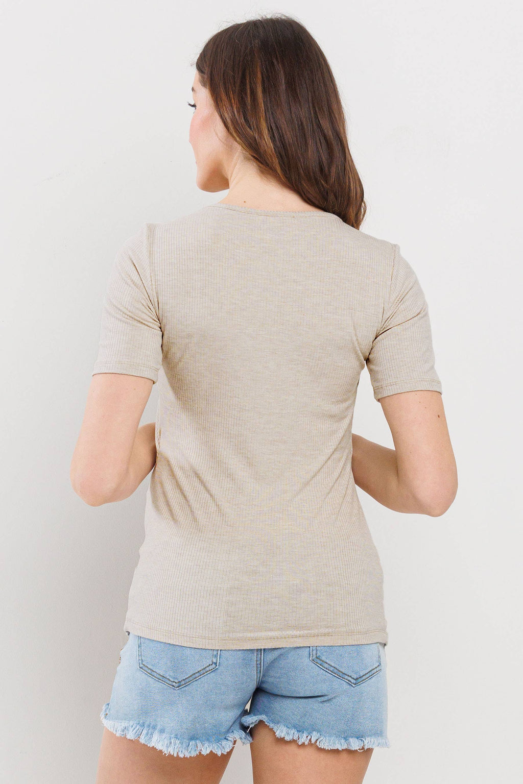 Oatmeal Double Layer Front Maternity to Nursing Tee