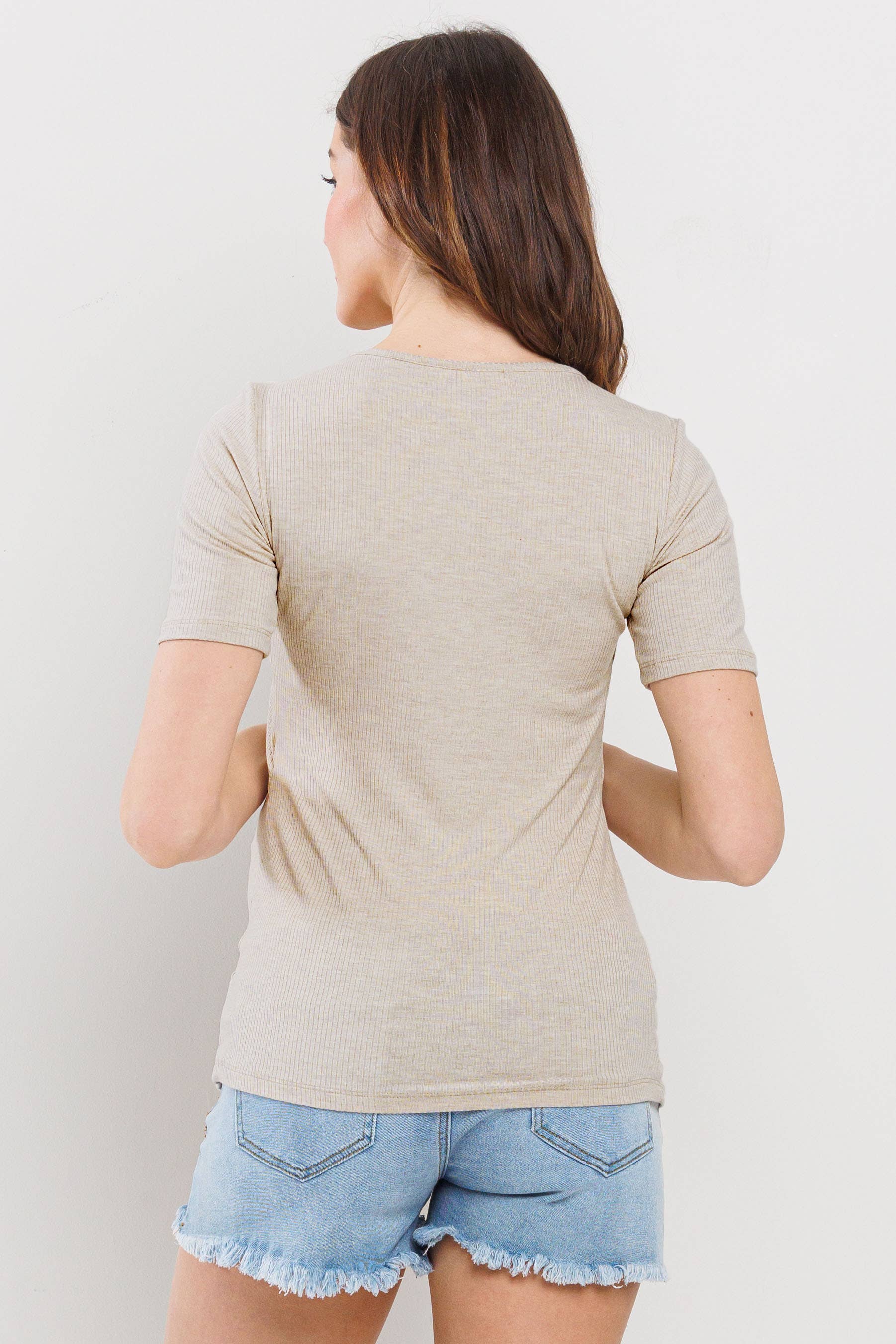 Oatmeal Double Layer Front Maternity to Nursing Tee