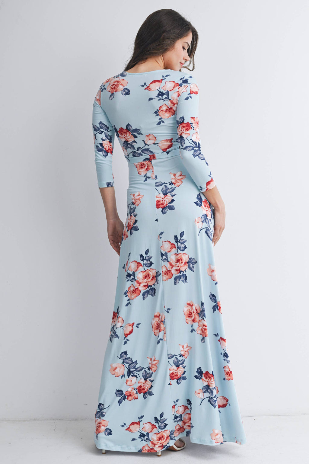 Sky Blue Floral Maternity Nursing Surplice Maxi Dress
