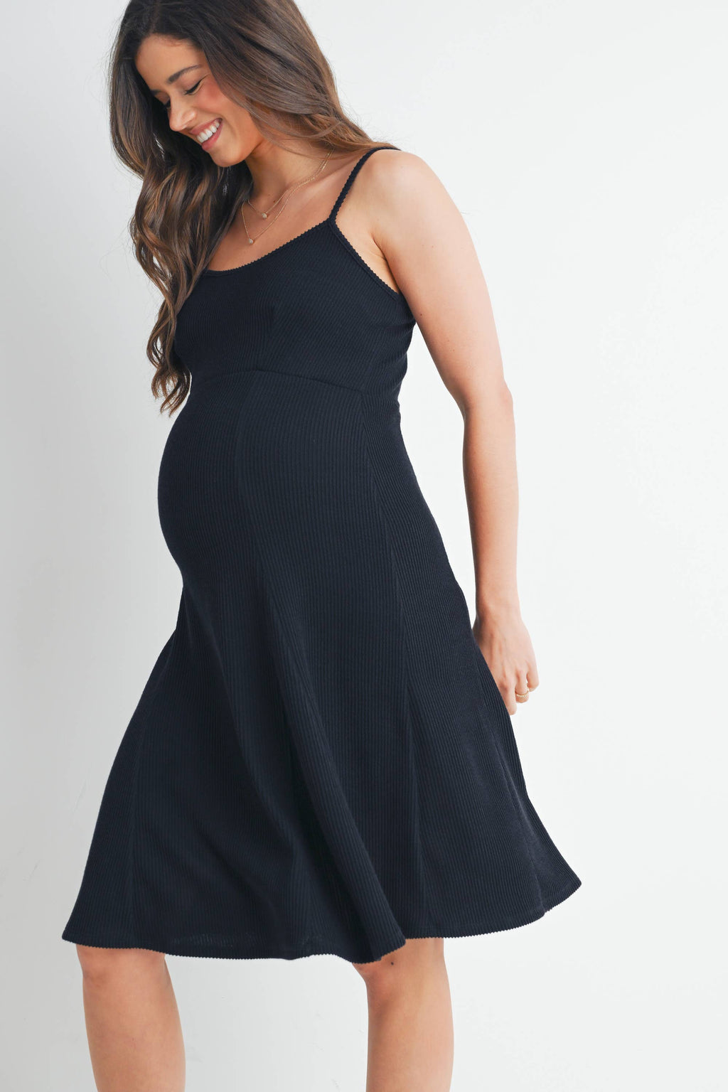 Black Ribbed Sleeveless Maternity Skater Dress
