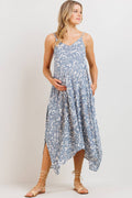 Chambray Blue Floral Asymmetric Maternity Midi Dress