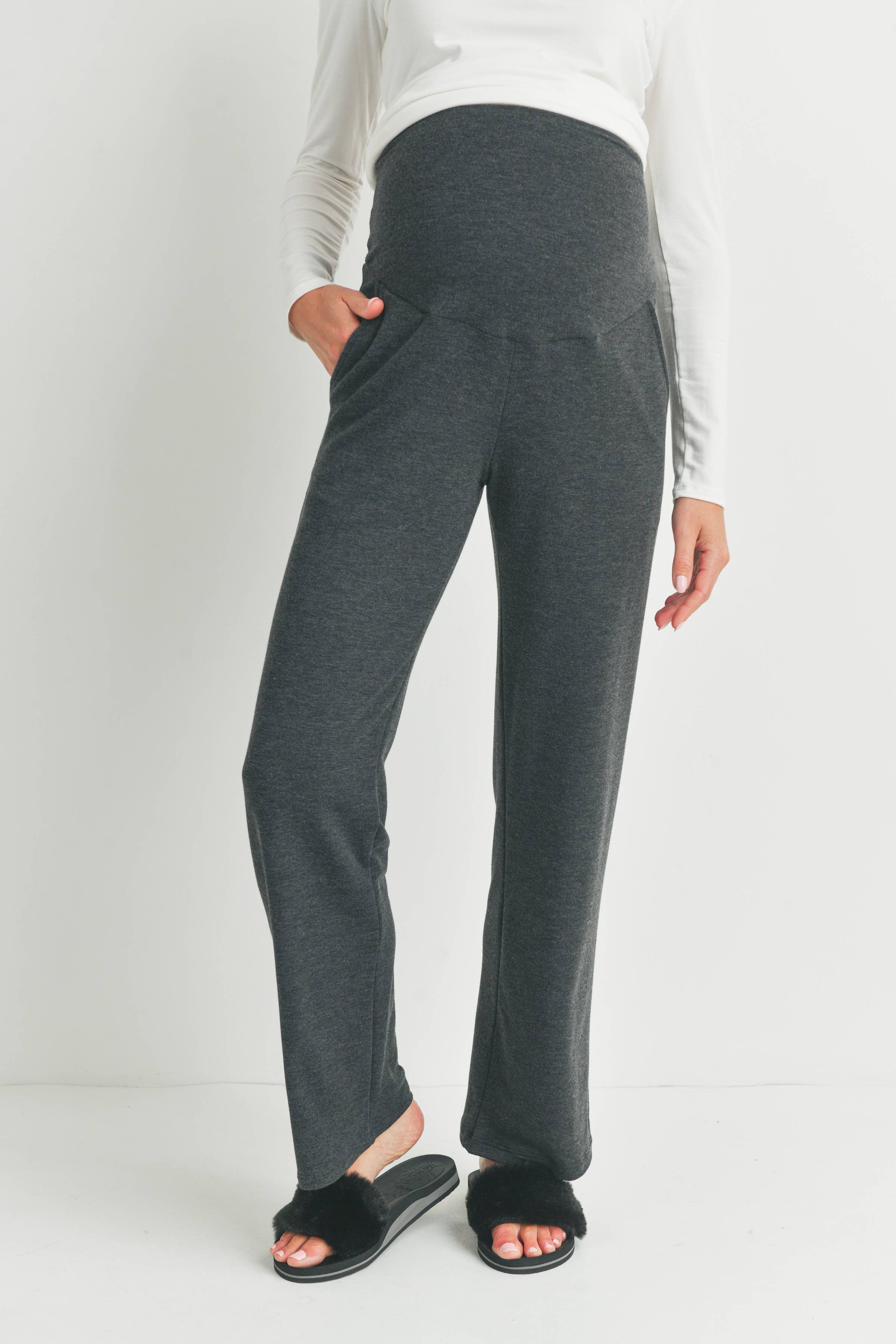 Straight Leg Terry Lounge Pants in Charcoal