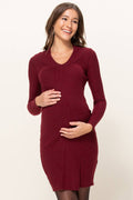 Burgundy Long Sleeve Sweater Knit Bodycon Dress