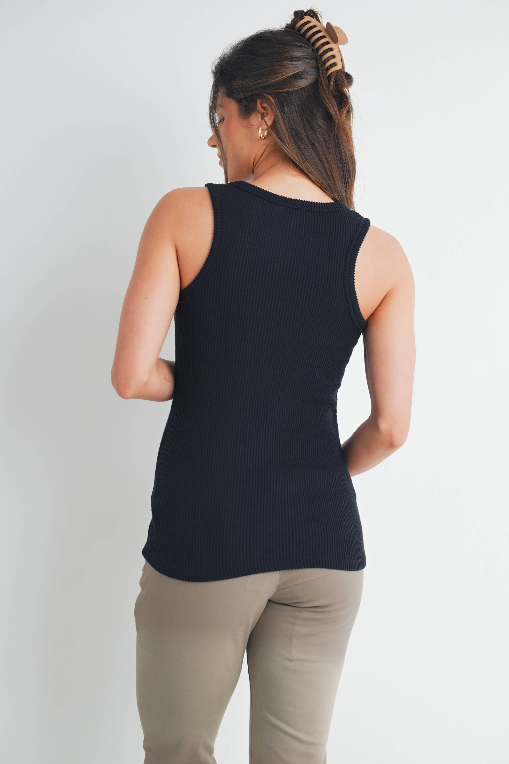 Black Ribbed Scoop Neck Maternity Racerback Tank Top