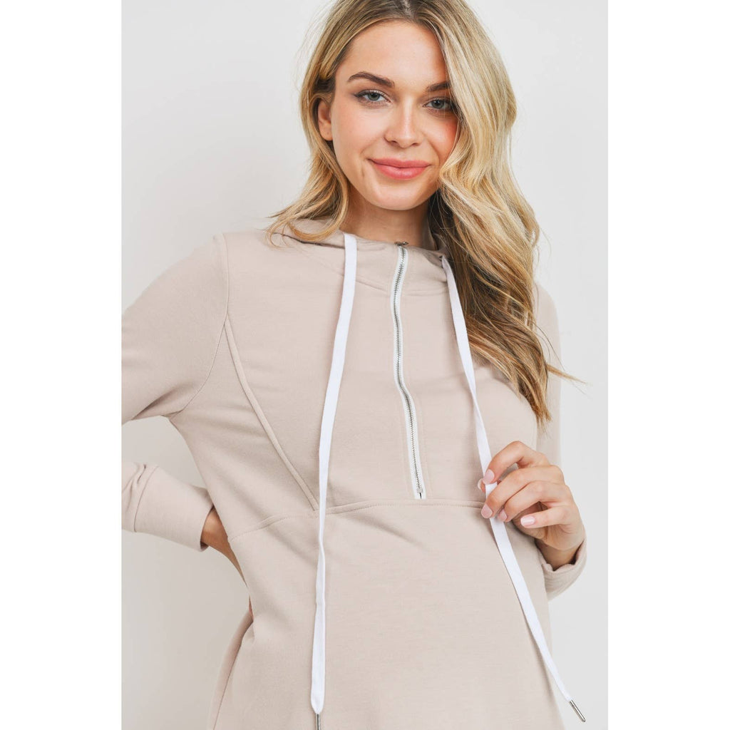 Mocha French Terry Half-Zip Maternity Nursing Hoodie