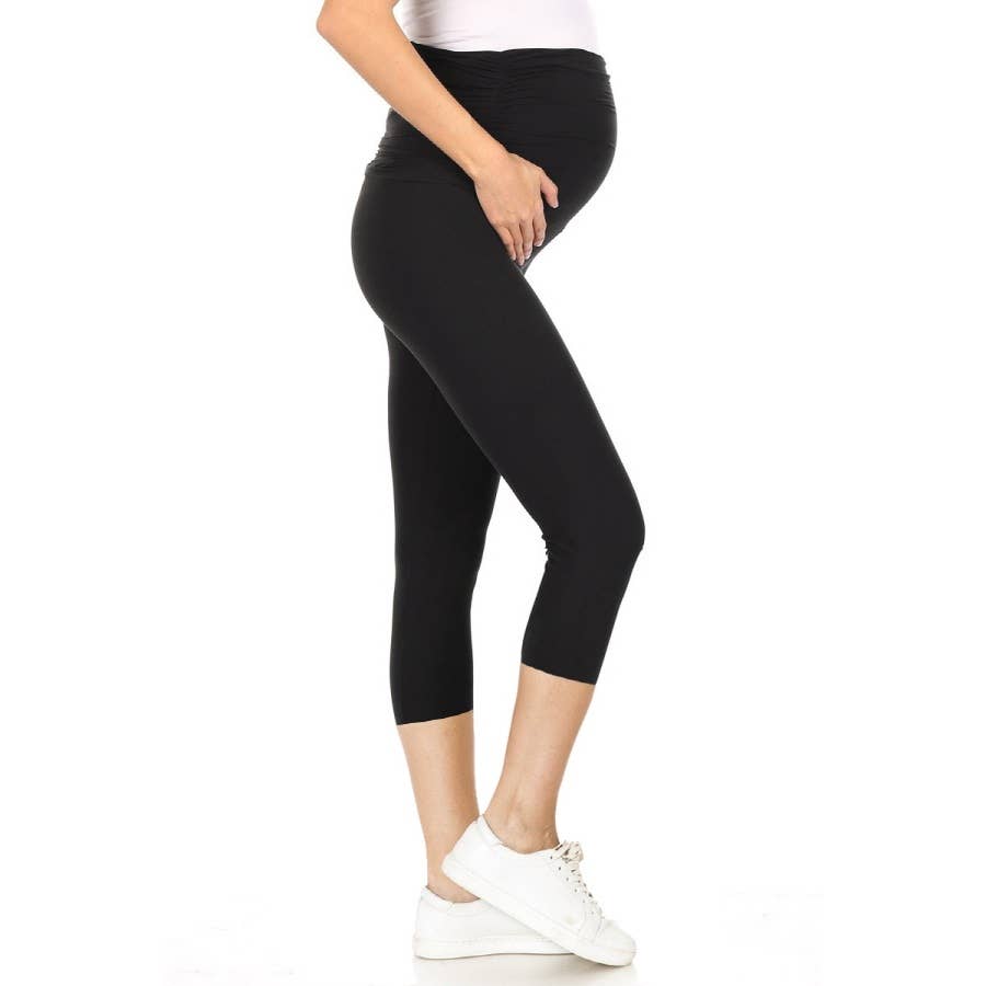 Black Buttery Soft Ruched Maternity 7/8 Leggings