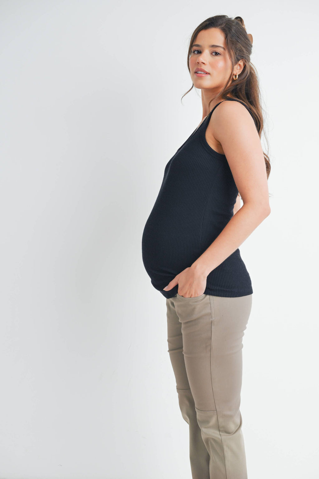 Black Ribbed Scoop Neck Maternity Racerback Tank Top