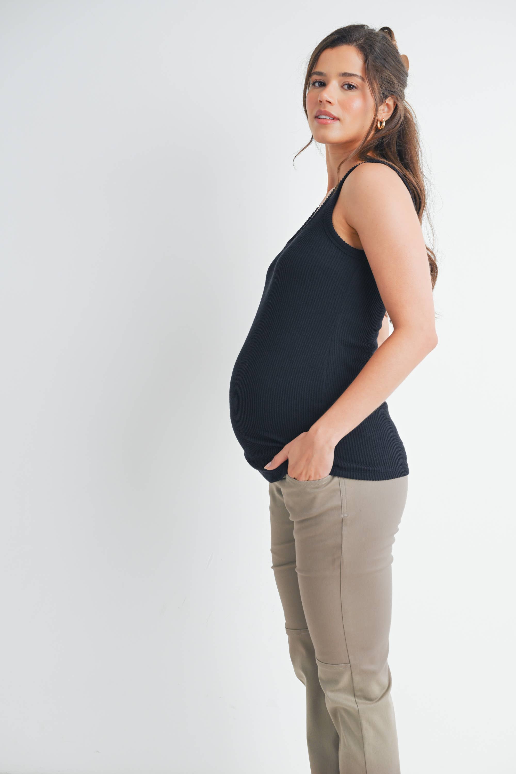 Black Ribbed Scoop Neck Maternity Racerback Tank Top