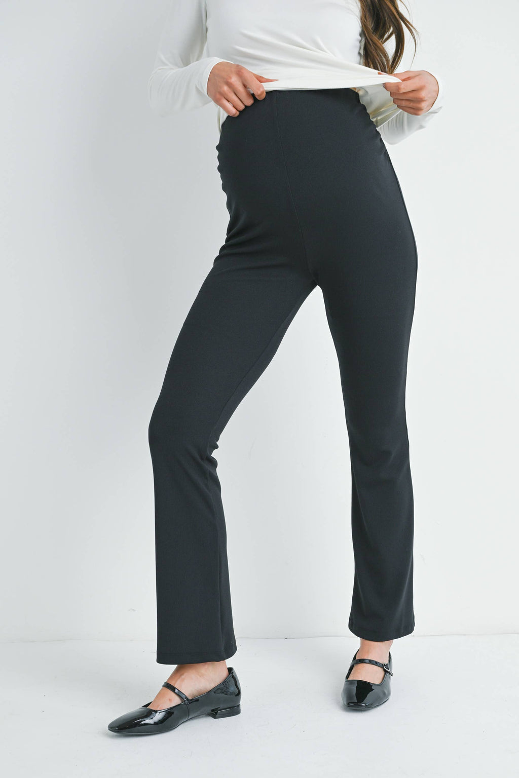Black High Rise Maternity Flare Knit Pants