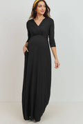 Black Surplice Quarter Sleeve Nursing Maxi Dress
