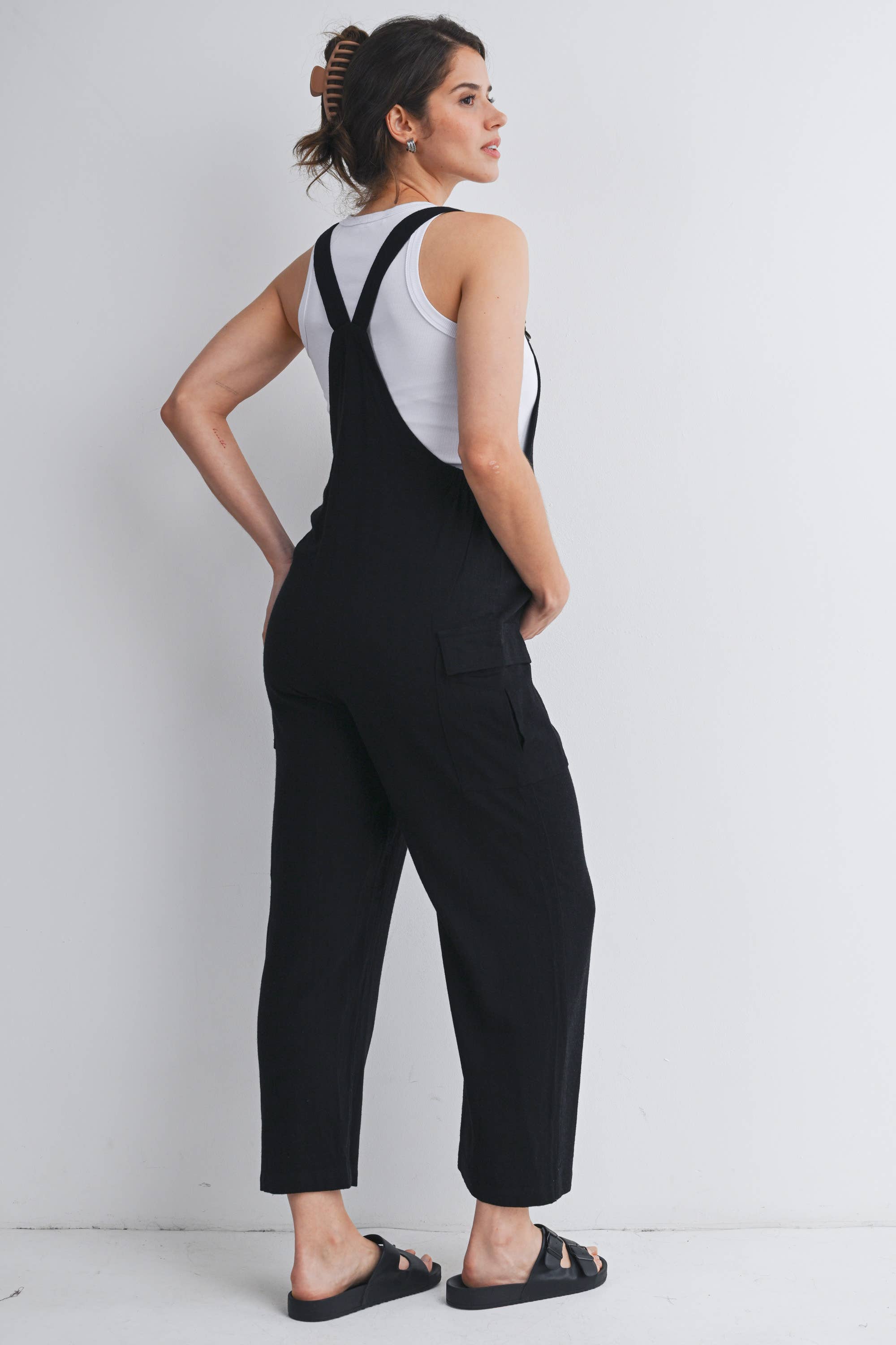 Black Straight Leg Maternity Adjustable Overalls
