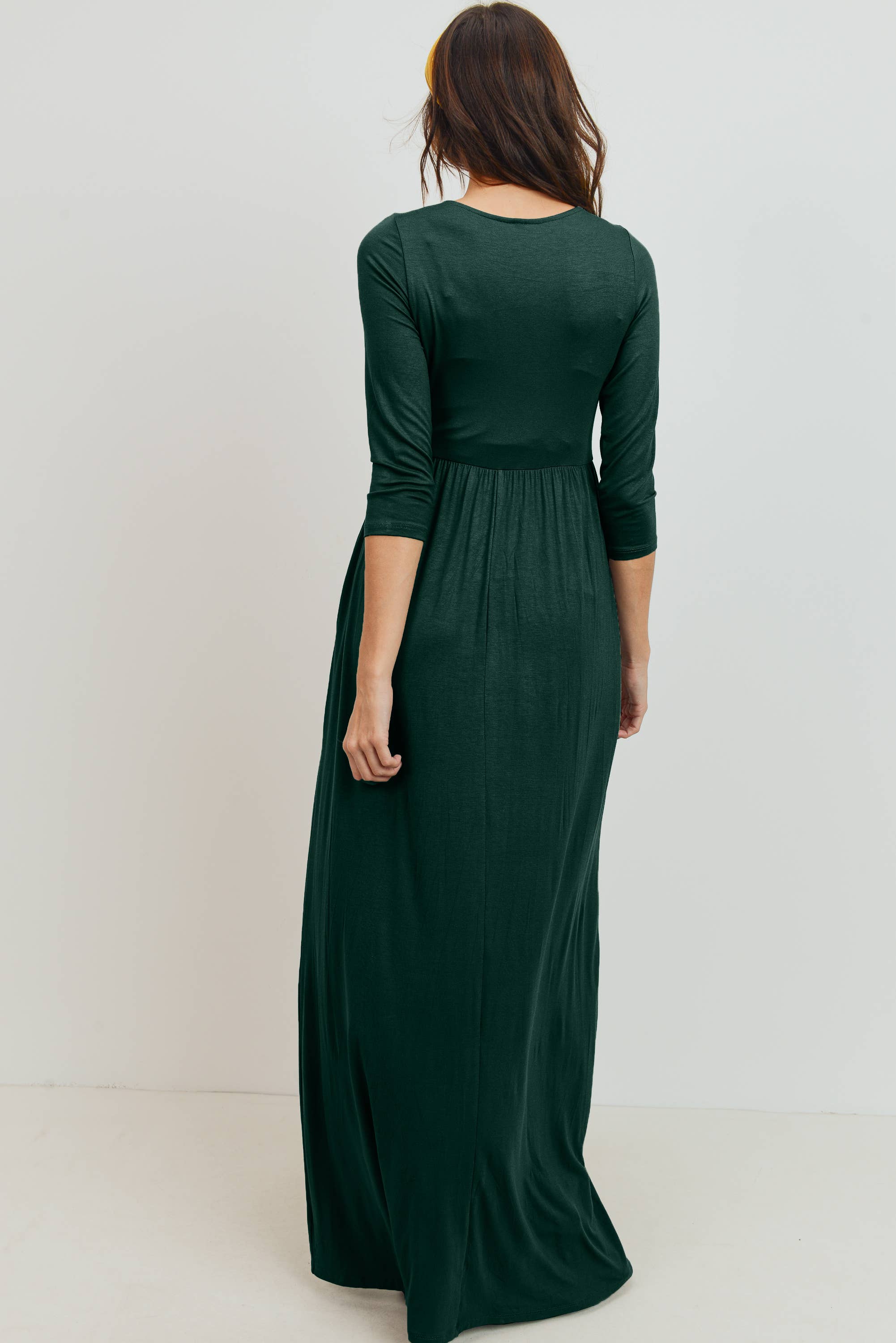 Hunter Green Surplice Quarter Sleeve Nursing Maxi Dress