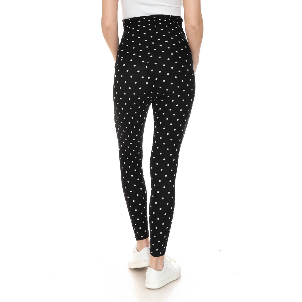 Black Polka Dot Buttery Soft Full Length Ruched Maternity Leggings