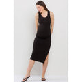 Black Ruched Sleeveless Maternity Midi Dress