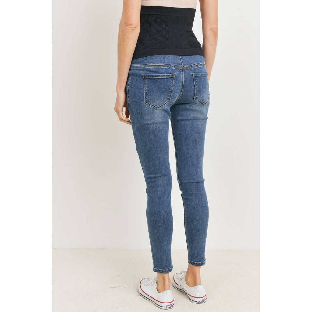 Medium Wash Stretchy Maternity Skinny Jeans With Full Panel
