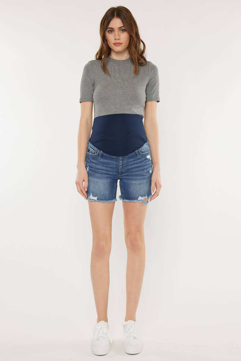 Kan Can Medium Wash Destroyed Denim Shorts