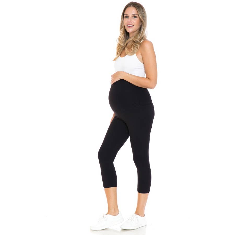 Black Buttery Soft Ruched Maternity 7/8 Leggings