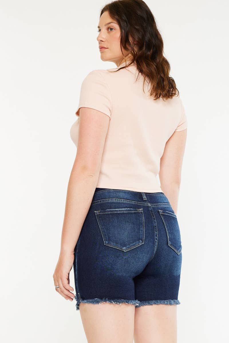 Kan Can Dark Denim Destroyed Shorts
