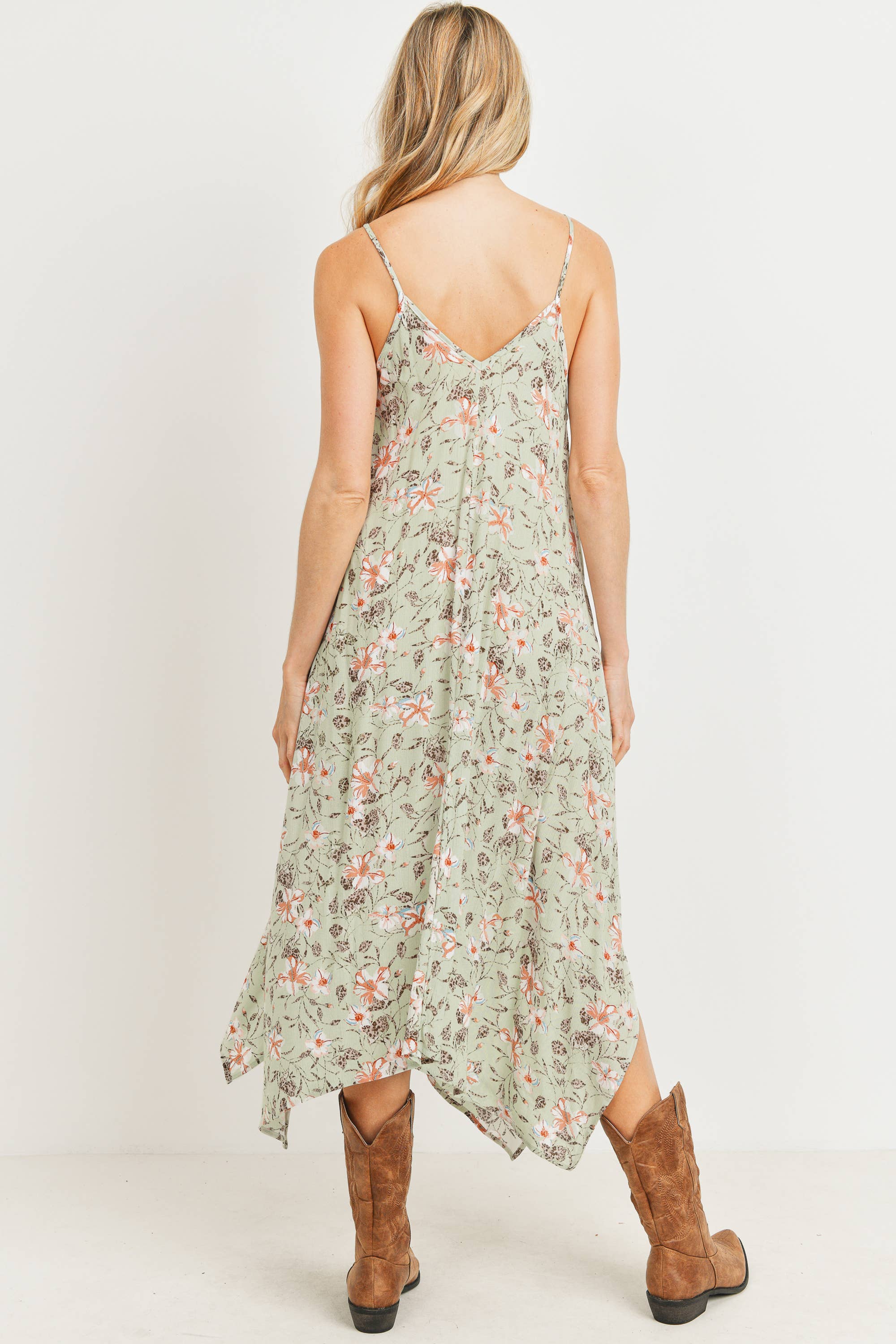Sage Floral Print Sleeveless Maternity Midi Dress