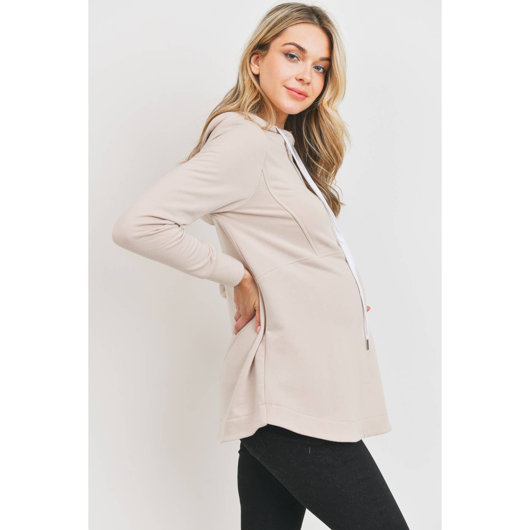 Mocha French Terry Half-Zip Maternity Nursing Hoodie