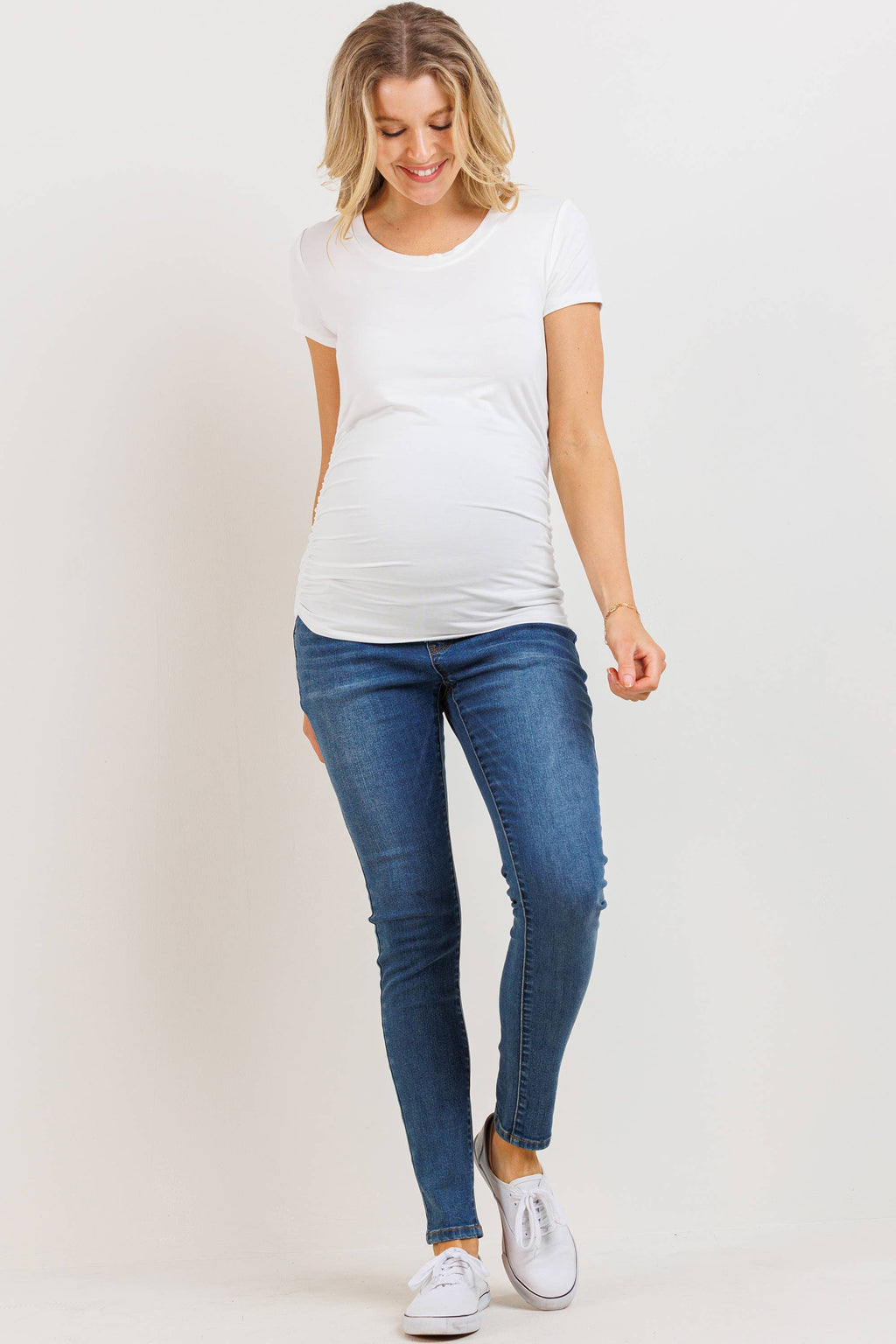 Ivory Ruched Short Sleeve Maternity V-Neck Top