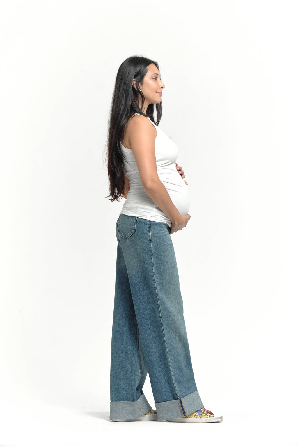 1822 DENIM Roll Cuff Wide Leg Jean w Tall Bellyband in Willa