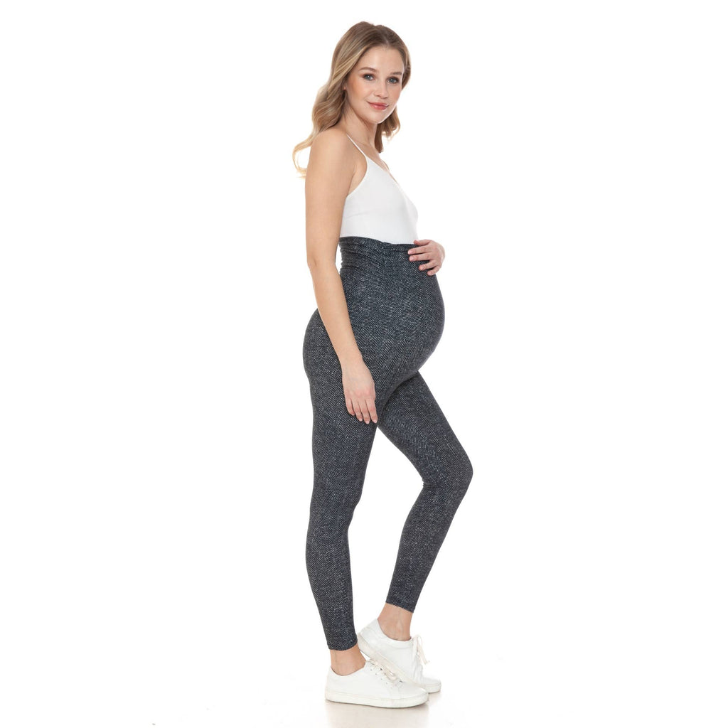 Herringbone Printed Buttery Soft Full Length Ruched Maternity Leggings