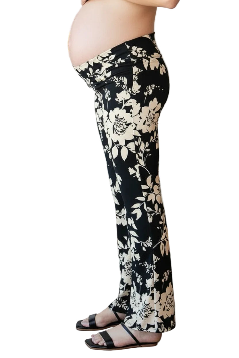Black with Taupe Floral Under Belly Transition Pants
