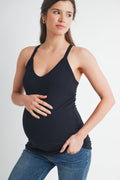 Black V-Neck Maternity Racerback Tank Top